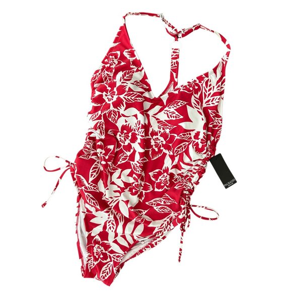 NWT Pink Floral Side Cinch Racer Back Medium Coverage One Piece Swimsuit Size XL - Picture 3 of 14